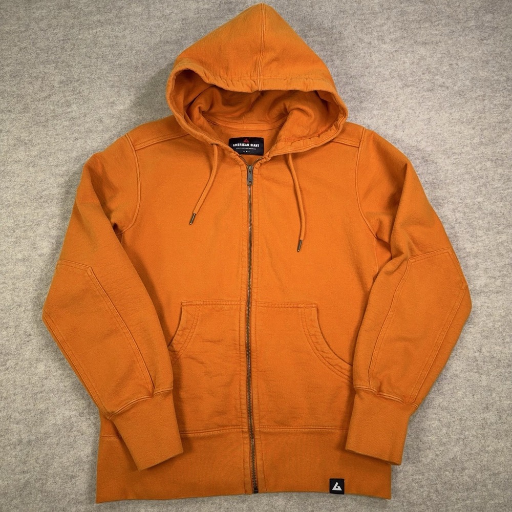 American Giant Full Zip Hoodie Mens Medium Orange Made USA Heavyweight Workwear